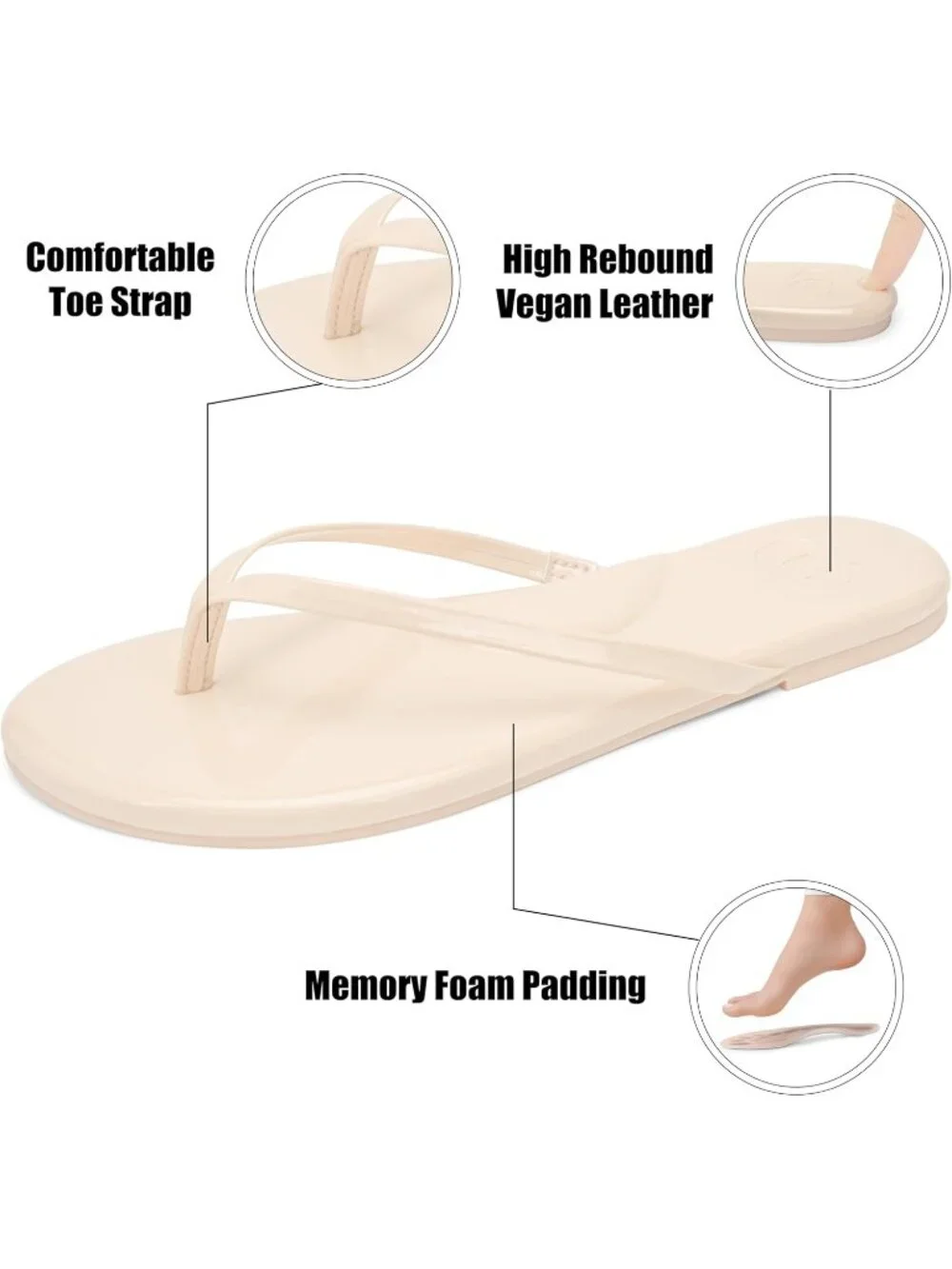Women's Nude Patent Summer Slip On Memory Foam Thong Beach Slide Flats Sandals